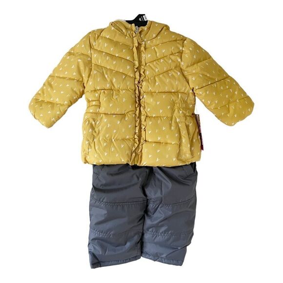 Pink Platinum Girls' Insulated Two-Piece Overall Set Snowsuit Yellow Size 12M - Picture 1 of 11